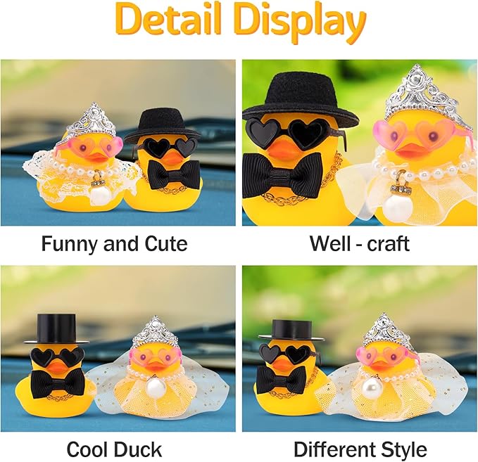 wonuu Pair Set of 2 Bride and Groom Rubber Ducks for Wedding Favors, Party Favors, Ceremony Gift Set, Marriage Souvenir, Marry Blessings, Aniversary Present, White Dress&High Top Hat