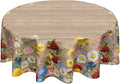 Spring Summer Round Tablecloth 60 Inch Vintage Floral Brown Wood Circle Table Cloth Farmhouse Table Cover Washable Polyester Indoor Decorations for Home Kitchen Dinning Party
