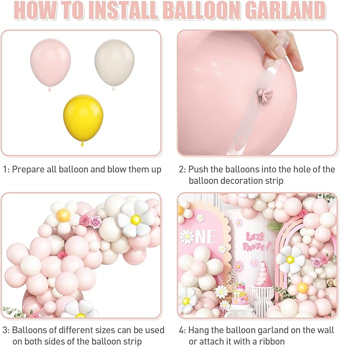Daisy Balloon Garland Arch Kit,Macaron Pastel Pink Sand White Boho Groovy Party for Baby Shower Floral Theme Birthday Wedding Two Groovy Party Decorations