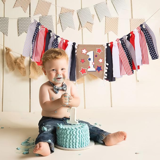 Red White and Blue High Chair Banner - 4th of July & Birthday Patriotic 1st Birthday Party Supplies, Independence Day Decorations