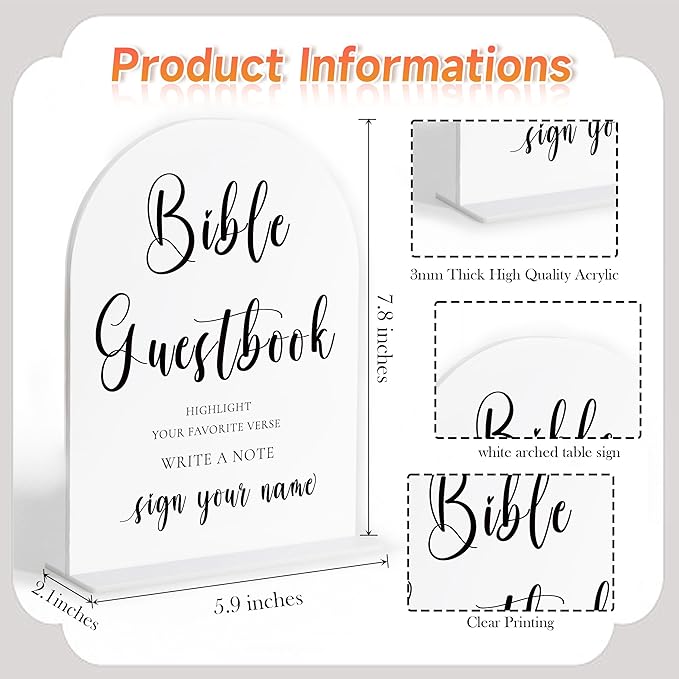 Wedding Bible Guest Book Sign, Please Sign Our Bible for Wedding, White Arch Acrylic Sign, Bridal Shower Decor, Engagement Party Decor, Centerpiece Table Decorations Party for Bride and Groom-18