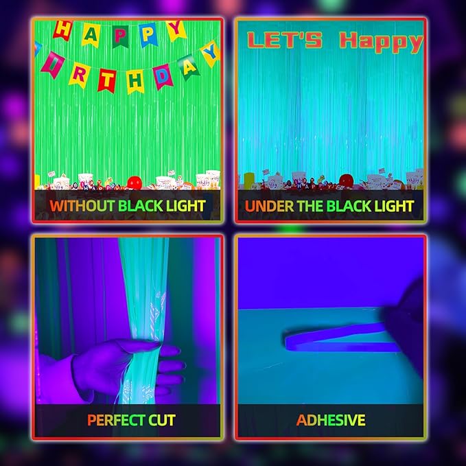 2 Pack Foil Fringe Backdrop - Fluorescent Green Shiny Tinsel Curtains for Party Decoration/Photo Booth Props - 3.3x6.6 FT Metallic Foil Backdrop for Birthday, Wedding, Graduation, Christmas.