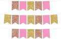 Andaz Press Hanging Pennant Banner with String, Faux Rose Gold Glitter, Peach, Faux Gold Glitter, 1-Set, 24 Pennants, Approx. 12-Feet Long, Girl's 1st Birthday Baptism Communion Theme Colored Supplies