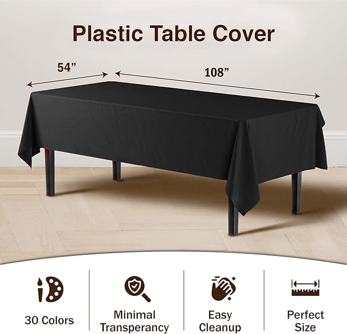 Exquisite 12-Pack Premium Plastic Tablecloth Pack of 12 Premium Plastic Tablecloth 54 Inch x 108 Inch Rectangle Table Cover - Clear