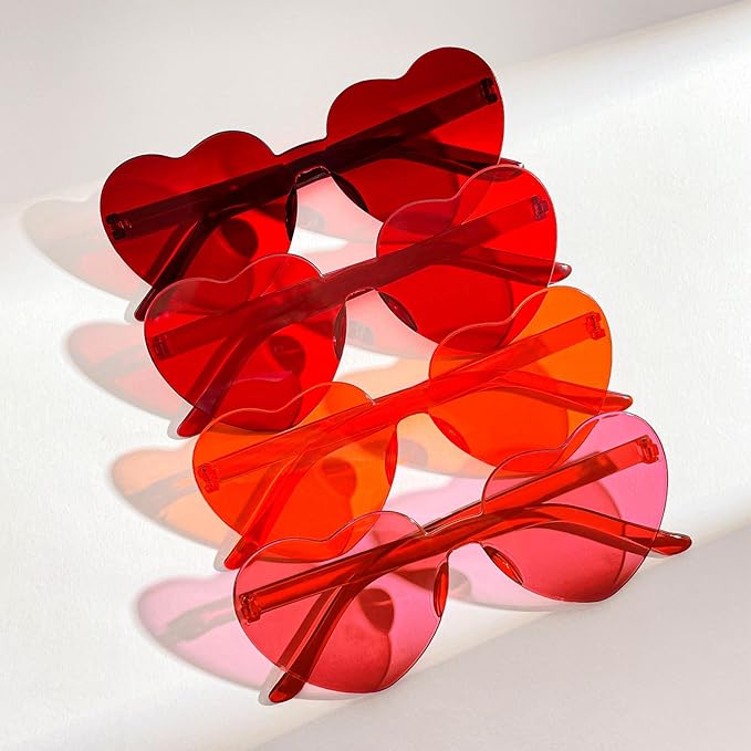 16 Heart Rimless Sunglasses Retro Colored Party Glasses Bulk Gradient Transparent Fun Eyeglasses for Unisex Adult