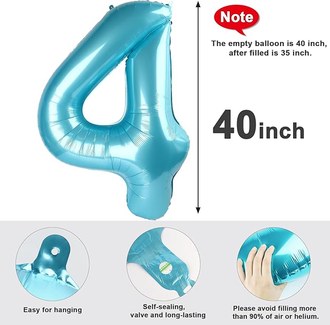 40 Inch Large Numbers Balloon, 4 Pearl Blue Ballon for 4th 14 40 44 Birthday Party, Balloon 4 Number for Graduations Wedding Supplies