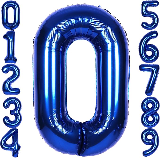 40Inch Navy Blue Number 0 Balloon Large Helium Royal Blue Number Balloons 0-9 Giant Digital 0th Foil Mylar Big Party Balloon for Boy Birthday Party Anniversary Graduation Decorations