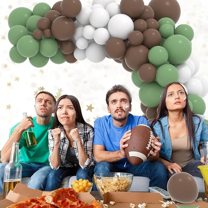 Football Balloon Garland Arch Kit, 122 PCS Sage Green Coffee Brown White Balloons, Football Birthday, Rugby, Sport Party Decorations