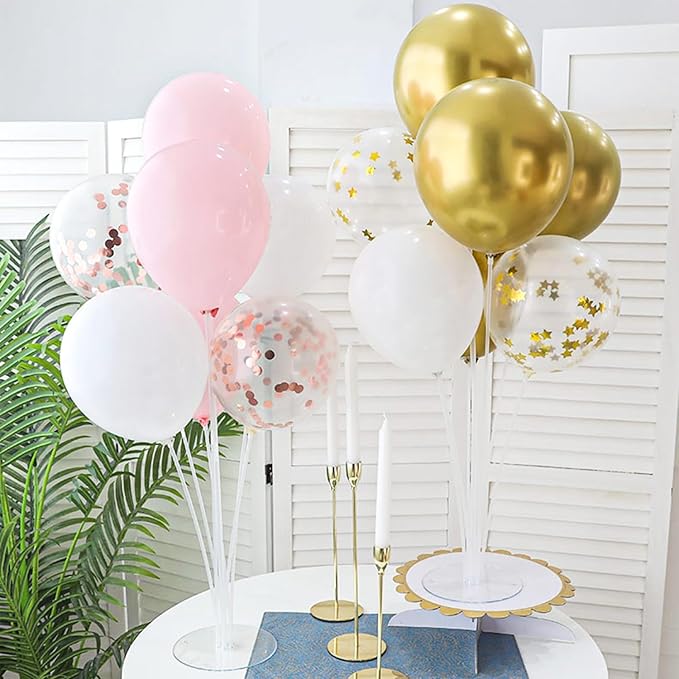 4 Sets Balloon Stand Kit, Balloon Sticks Holder Table Centerpiece with Gold Balloons for Christmas Graduation Birthday Wedding New Year 2026 Party Decorations(Gold)