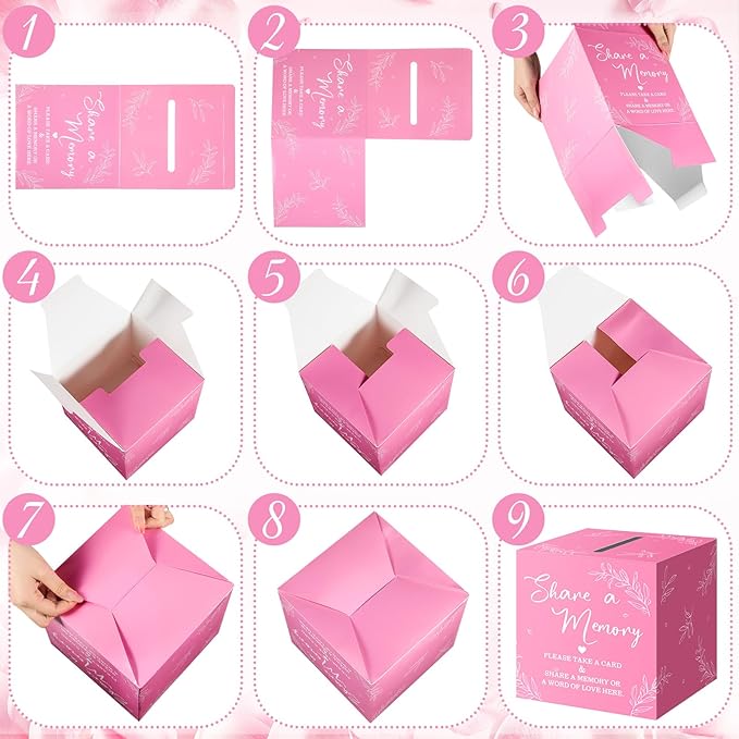 Pajean 50 Pcs Share a Memory Cards for Collections of Life, Memory Cards Box for Guest Ideas Funeral Graduation Wedding Bridal Shower Birthday Anniversary Retirement(Pink)