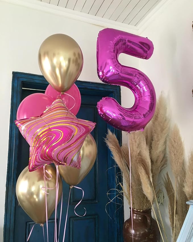 Hot Pink Number 5 Balloon 40 Inch, 5 Balloon Number, 5th Birthday Decorations, Hot Pink Party Supplies for Boys Girls