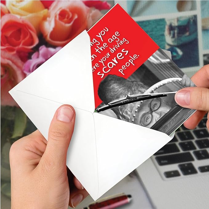 NobleWorks - 1 Hilarious Happy Birthday Card - Funny Old Lady Grandma Humor, Celebrate Birthdays - Scary Driver C3634BDG