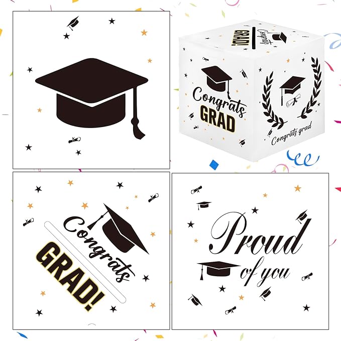 Graduation Card Box, 2026 Graduation Party Decorations, Card Boxes for Graduation 2026, Graduation Box Holder, Grad Box for Gift and Cards, Card Box for Graduation Party Supplies Party Favors, White