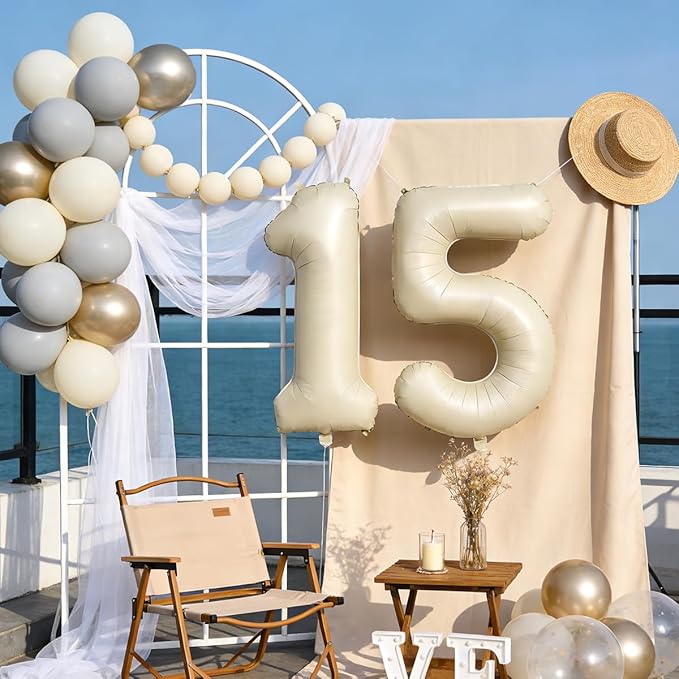 40 In Cream white Number Balloons Helium Foil Mylar Balloon Birthday Party banquet Decoration Digital 15