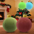 2 Pcs 24-Inch LED Velvet Inflatable Balls Christmas Decorations, Large Flocked PVC Decorations with 12 Colors & Remote, for Outdoor and Indoor Holiday Decor(Green, Brown)