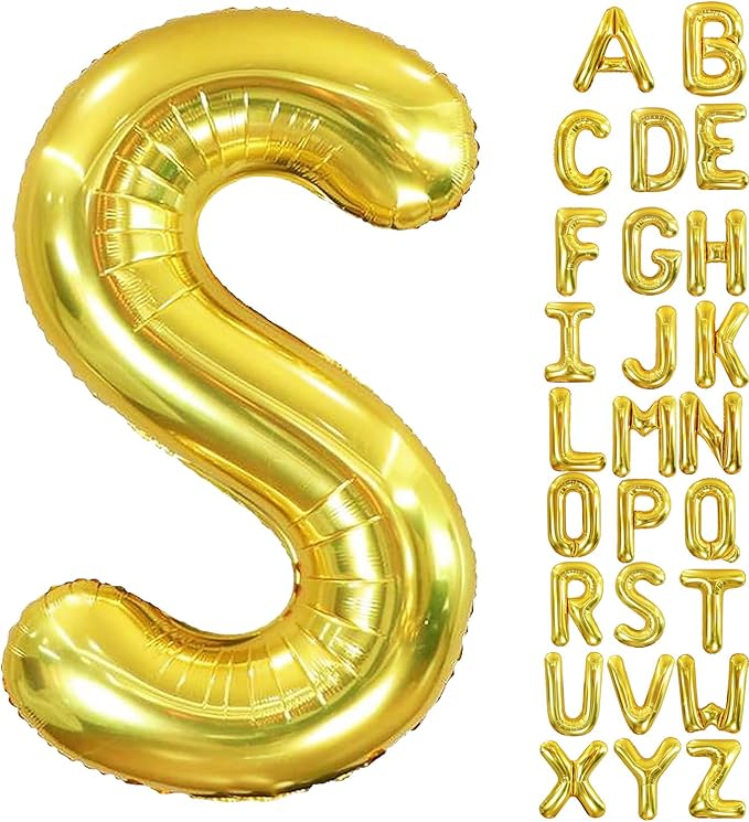 40 Inch Letter Foil Balloons Gold for Graduation, Birthday, Wedding Decorations Jumbo Photo Backdrops Big Alphabet S
