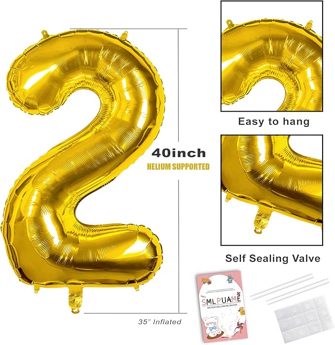 Smlpuame 40 inch Number Balloon 0-9 Gold Large Number 12 Balloons,Digital Balloons for Birthday Party Celebration Decorations Supplies, Helium Foil Number Balloons for Wedding Anniversary