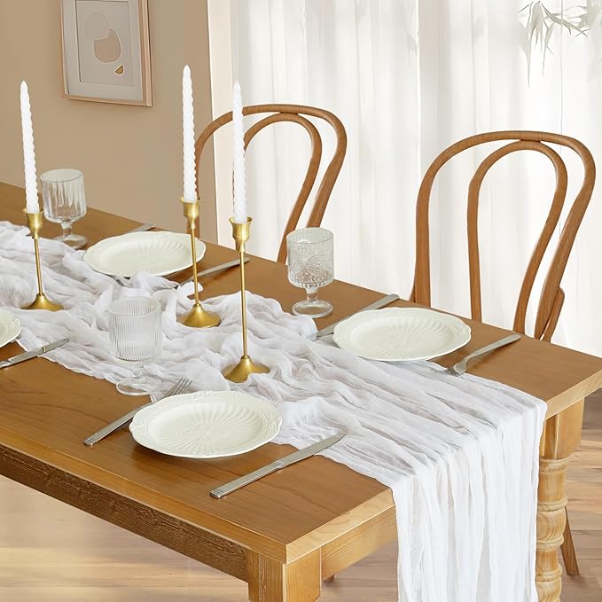 Ivory White Table Runner, 10FT Rustic White Table Runner 35*120inch Boho Table Runners for Wedding Bridal Shower Baby Shower Table Centerpiece Decorations