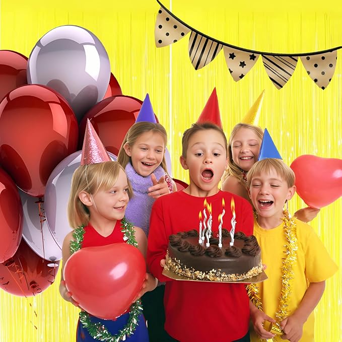 Valentines Day 2 Pack 3.3 * 8.3 ft Foil Curtain Metallic Tinsel Fringe Curtains Photo Booth Props Backdrop for Birthday Wedding Engagement Baby Christmas Holiday Celebration Party，Macaron Yellow