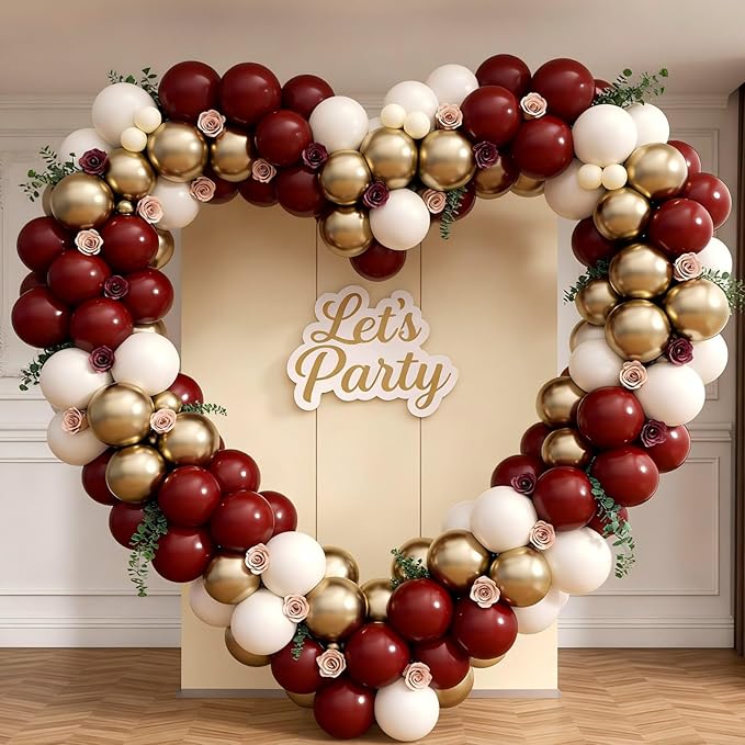 160Pcs Burgundy Balloon Garland Arch Kit with Burgundy Maroon Sand White Metallic Gold Nude Balloons for Bridal Shower Wedding Graduation Birthday Party Decorations