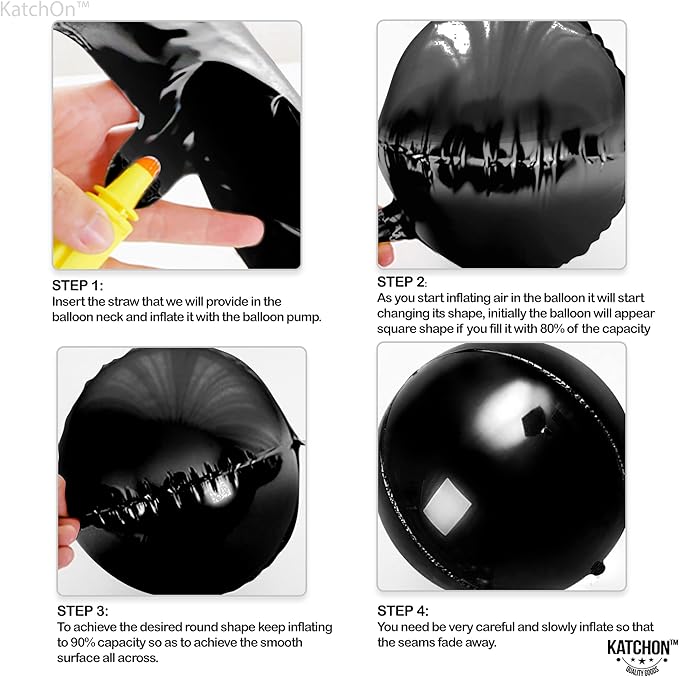 KatchOn, Huge Black Balloons - 22 Inch, Pack of 12 | Round 4D Foil Balloon | Black Birthday Party Decoration | Black Graduation Decorations 2026 | Mylar Balloons For Bachelorette, Baby Shower