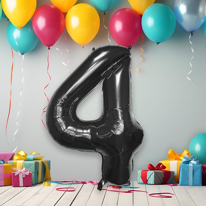40 Inch Large Black Number Celebration and Decoration Balloon for Birthday Parties, Graduations, Anniversaries, Weddings, Photo Shoots, Special Events - Helium Foil Mylar (Black Number 4)