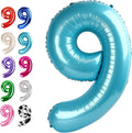 40 Inch Big Pearl Blue 9 Balloon Number, Jumbo Giant Happy 9th 19 29 39 49 99 Birthday Party Decorations, Large Nine Mylar Foil Anniversary Birthday Party Engagement Decorations