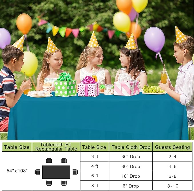 Smiry Disposable Table Cloth - 15 Pack, 54 x 108 Inch Waterproof Rectangle Tablecloths for Parties, Decorative Plastic Table Cover, Leakproof & Sturdy, Aqua