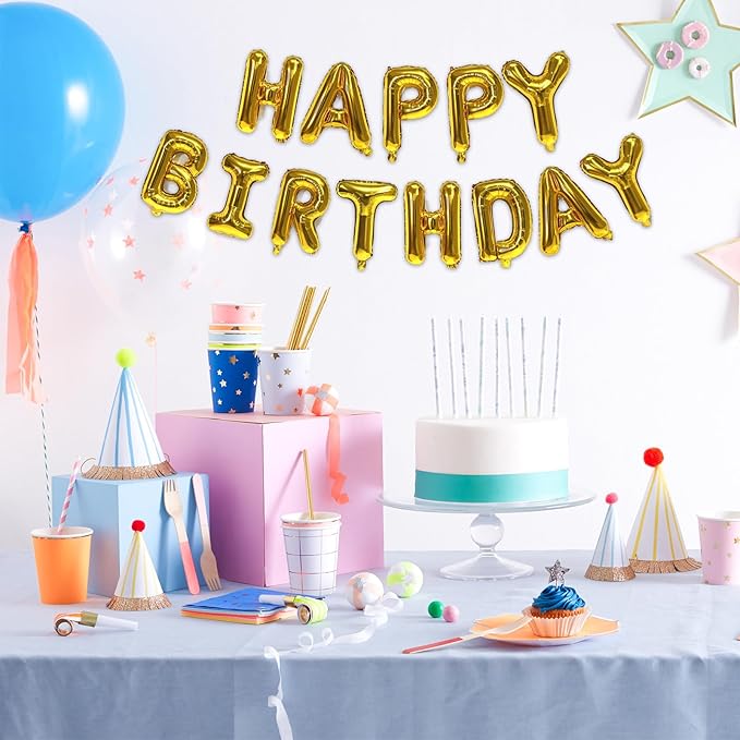 75pcs 16" Happy Birthday Balloon Banner, Gold Balloons Letters, Personalized Mylar Foil Birthday Decorations includes 2 Sets A- Z, 1 set Number 0-9 "HAPPY BIRTHDAY" letters
