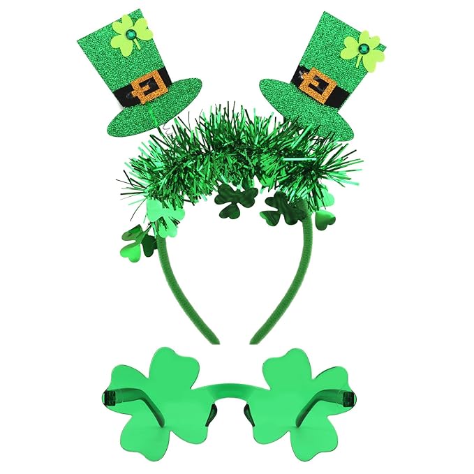 Semato St. Patrick’s Day Headband with Green Clover Sunglasses for St. Patrick’s Day Accessories Shamrock Irish Carnival Party Favors