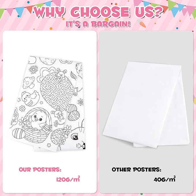 Easter Giant Coloring Poster/Tablecloth, 30 x 72 Inch Jumbo Craft for Kids Art Crafts Paper Banner Kids Games Activities,Coloring Tablecloth Crafts for Easter Classroom Wall School Home Parties