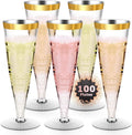 100 Pack Plastic Champagne Flutes Gold Rim Disposable Wine Glasses, 4.5 Oz Mimosa Cocktail Toasting Cups Bulk for Women's Day Party Supplies Wedding Bar, Copas De Plastico Para Brindis