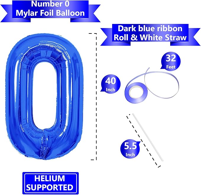 Number Balloons Navy Blue Balloons - Giant Number 10 Balloon, 10 20 30 40 50 Numbers Balloon Birthday Decorations, Blue Party Supplies for Boy Men
