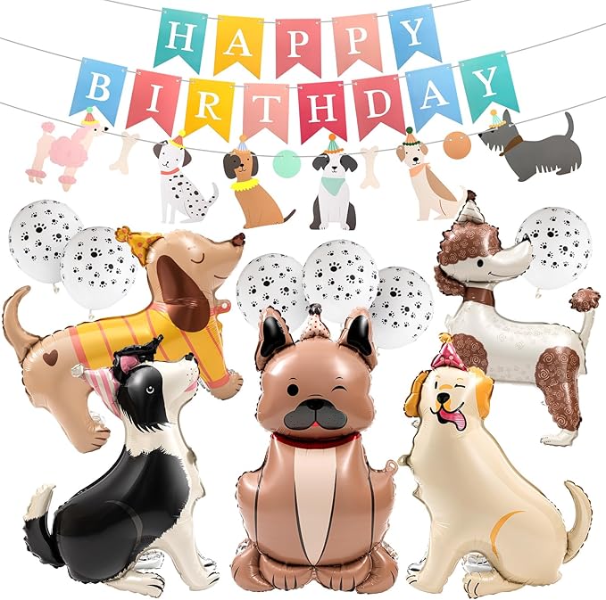 20 Pcs Dog Birthday Party Decoration Set Include Dog Foil Balloons Puppy Birthday Banner Paw Print Balloons Standing Cute Animal for Baby Shower Pets Themed Party Supplies Favors