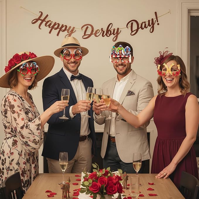 Pajean 36 Pcs Derby Day Glasses Decoration Party Horse Racing Theme Paper Eyeglasses Horse Race Photo Booth Props for Derby Birthday Party Supplies Decorations