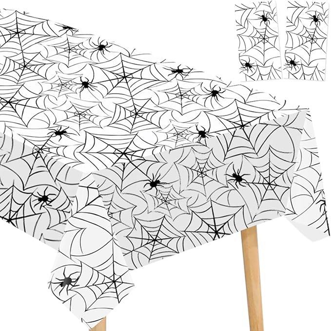 2Pack Halloween Plastic Tablecloths Disposable Christmas Plastic Table Covers BBQ Picnic Halloween Party Oil-Proof Waterproof Table Cloth White Spider Web TableCover 54 x 108 in