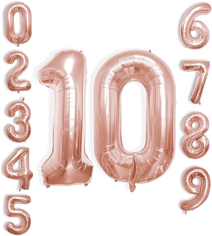 40 Inch Number Celebration and Decoration Balloon for Birthday Parties, Graduations, Anniversaries, Weddings, Photo Shoots, Special Events - Helium Foil Mylar (Rose Gold Number 10)
