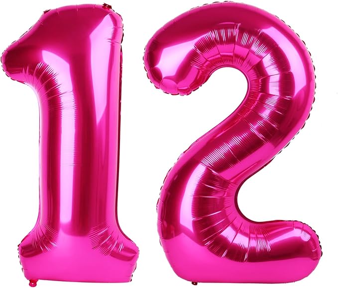 Giant Hot Pink 12 Balloon Number 40 Inch, 12 Number Balloons Birthday Supplies, 12 Year Old Birthday Party Celebration, 12 Balloons Graduations Anniversary Decorations