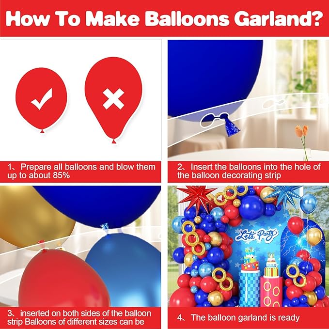 Red Blue Gold Balloons Arch Kit,Royal Blue Red Balloon Garland Kit with Star Balloon Foil Balloons for Boys Girls Birthday Party Decorations