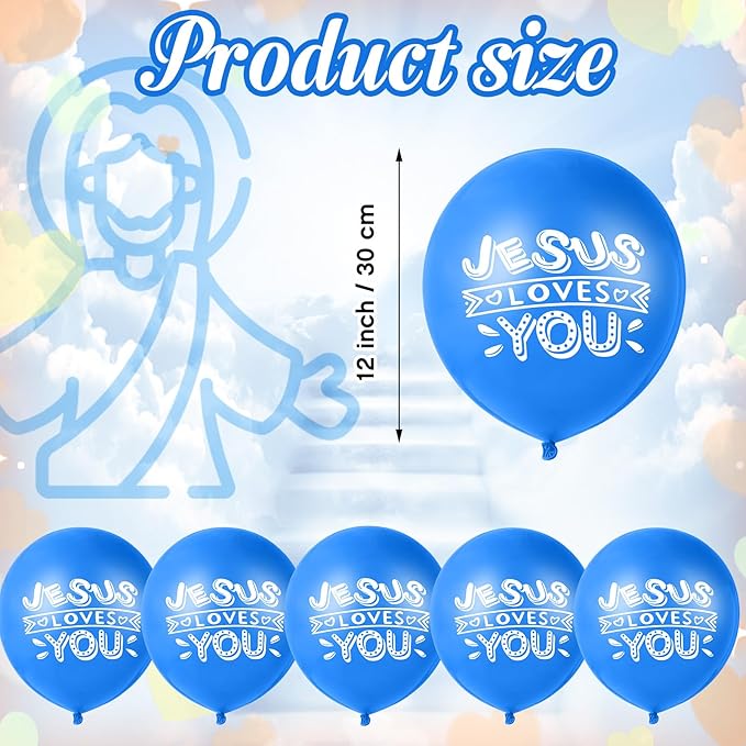 Gejoy Jesus Loves You Balloon 12 Inch Latex Christian Religious Jesus Balloon Party Decor for He Is Risen Party Decor Favor Cross Church Event Birthday Sunday Supplies(Dark Blue,60 Pcs)