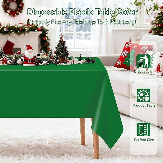 MRJ 3 Pack Green Plastic Tablecloths for Rectangle Tables Disposable Table Cloth 54 x 108 Inch Waterproof for Party Christmas Day