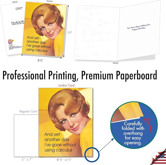 NobleWorks Jumbo Funny Birthday Greeting Card 8.5 x 11 Inch with Envelope (1 Pack) Oversize Jumbo Bday No Calculus J2101BDG