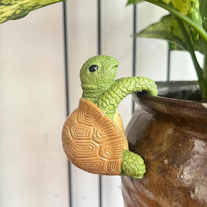 Tortoise Figure Plant Pot Hanger, Turtle Flower Pot Hugger, Resin Tortoise Statue, Funny Pot Huggers for Planters, Cute Climbing Tortoise Flower Pot Hugger, Garden Fence Balcony Patio Yard (GRAY)