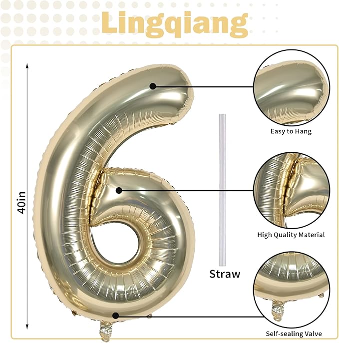 Gold 16th Birthday Balloons for Boys Girls, 40 Inch Champagne Gold Foil Number 1 and 6 Balloons Self Inflating Light Gold 16 Balloons Number for Men Women 16th Anniversary Party Decorations Supplies