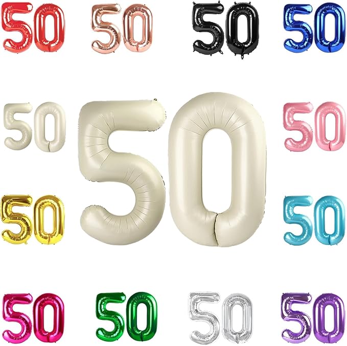 50 Balloon Number, Cream Number 50th Birthday Balloons 40 Inch, 50 Years Old Cream Birthday Decorations for Men Women, 50th Anniversary Decorations
