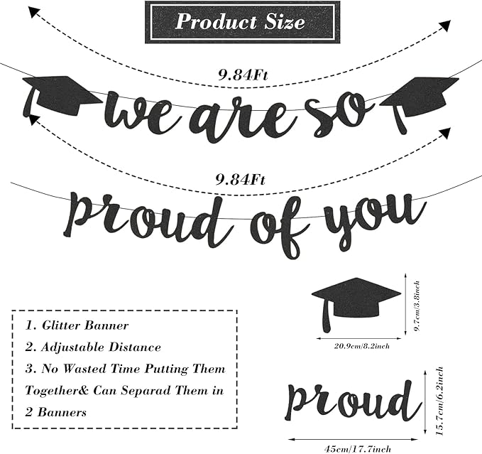 2026 Graduation Decorations Pre-Strung Blingbling We Are So Proud of You Banner Glitter Graduation Garland for Class of 2026 High School College Grad Party (Black)