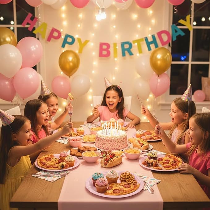 Pink Plastic Plates for Party,Disposable Tableware Kit for Birthday Wedding Baby Shower,50Set