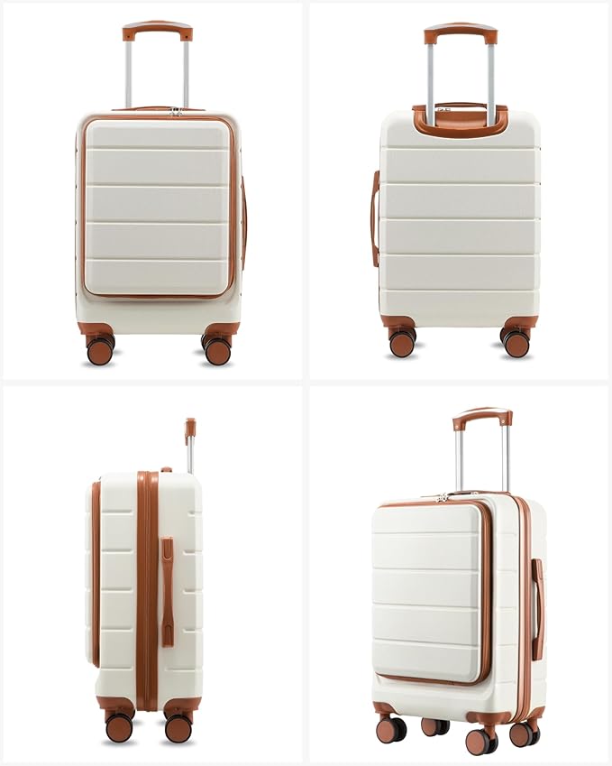 YOETEY Carry On Luggage 22x14x9 Airline Approved, Hardside Spinner Suitcase with Front Pocket for Laptop, TSA Lock & Silent Wheels (20 in, White)