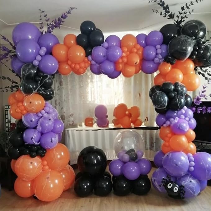 Halloween Balloon Arch Garland Kit Black Purple Orange Confetti Balloons Halloween Birthday Baby Shower Decorations Balloon for Horror Scary Spooky Hallowee Party Decoration Supplies