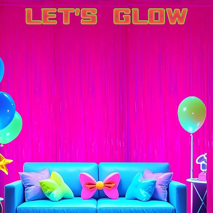 2 Pack Foil Fringe Backdrop - Fluorescent Rose Red Shiny Tinsel Curtains for Party Decoration/Photo Booth Props - 3.3x6.6 FT Metallic Foil Backdrop for Birthday/Wedding/Graduation/Christmas
